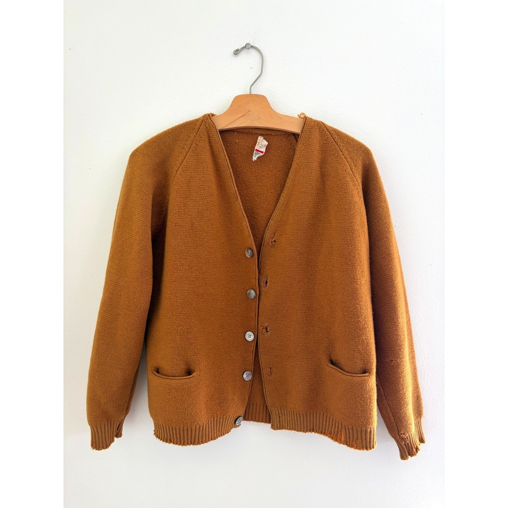 Vintage 60s Distressed Wool Cardigan Grunge Kurt Cobain Grandpacore M